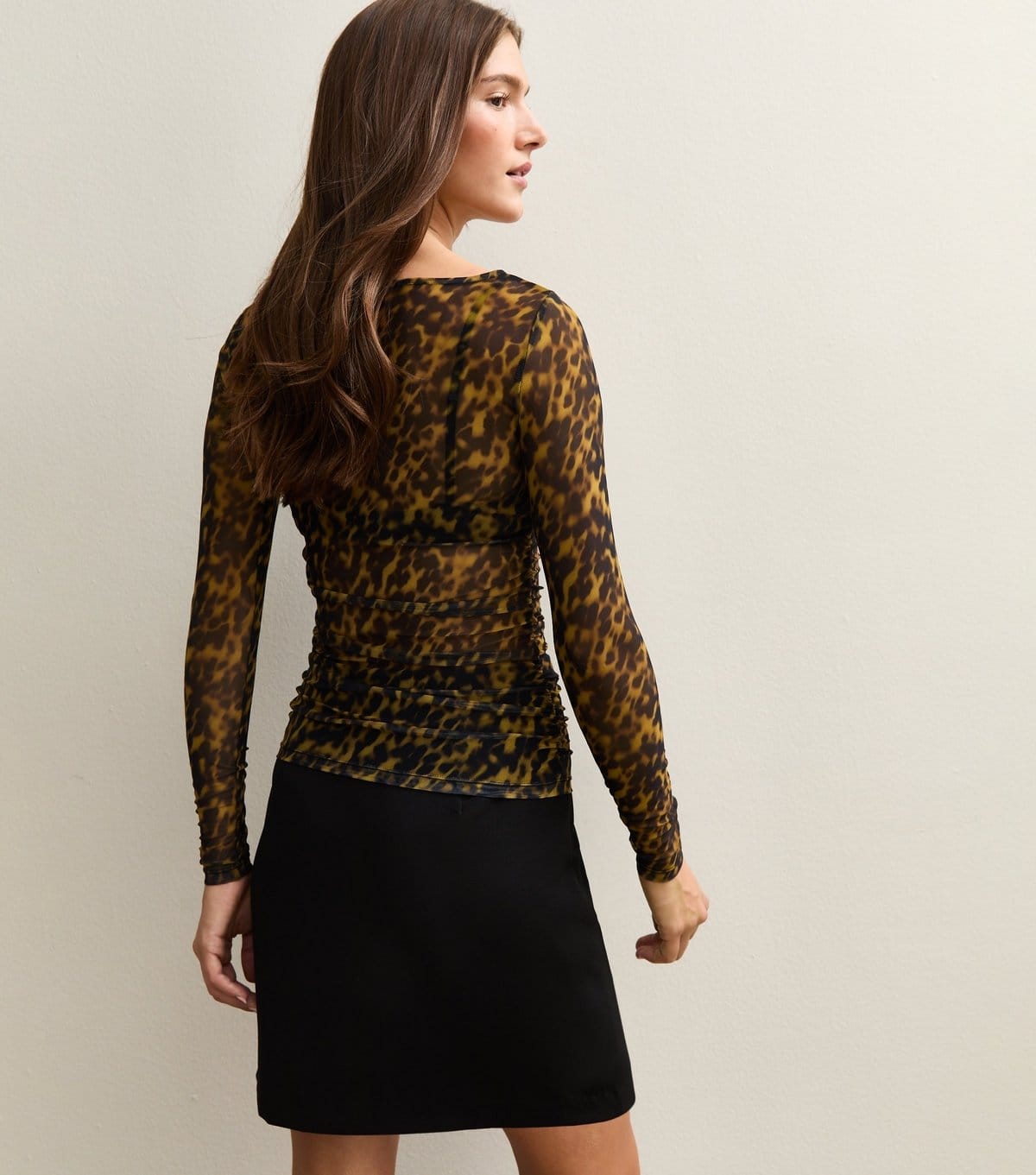 New Look Women's Brown Tortoiseshell Mesh Long Sleeve Top New Look - 4