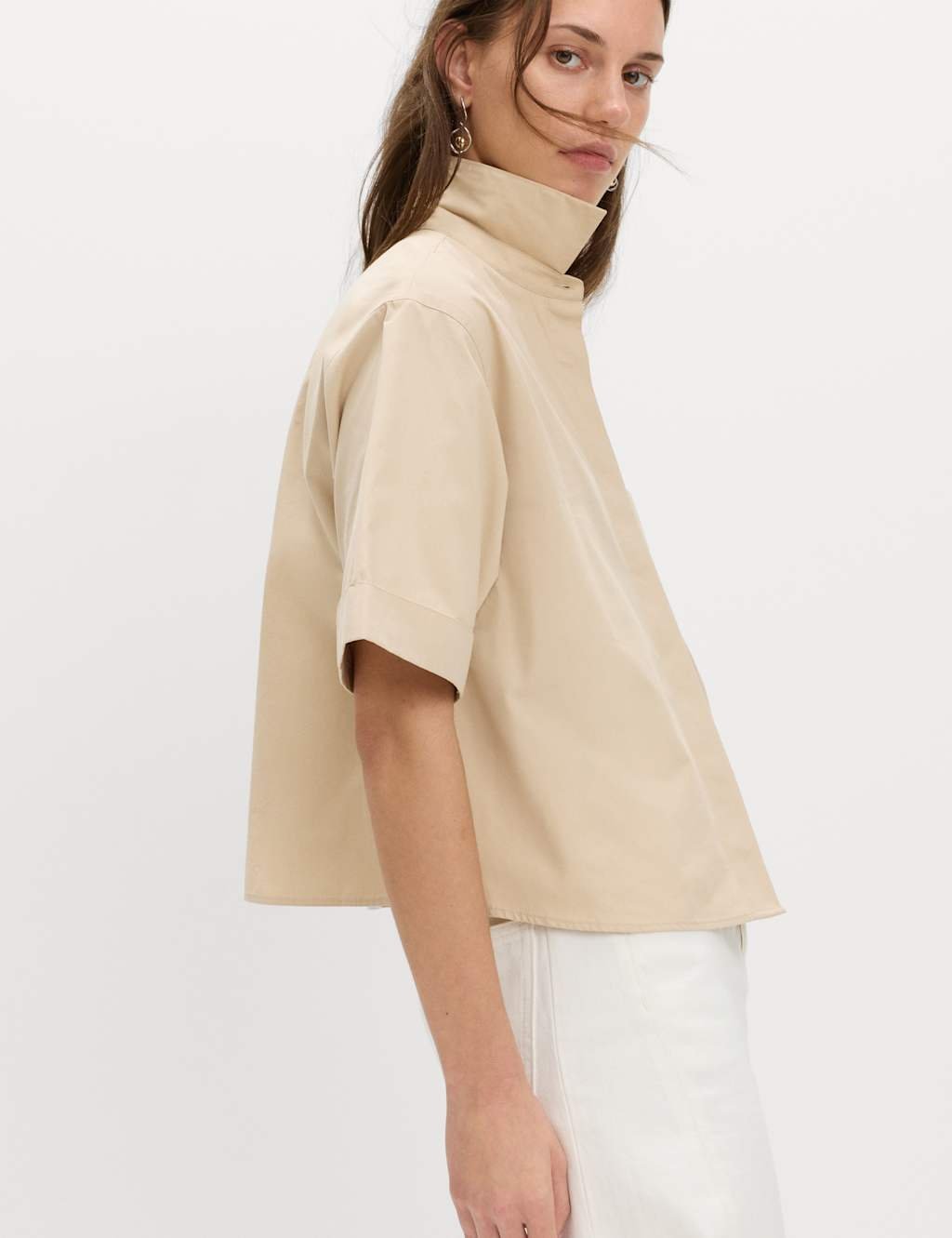 Marks & Spencer M&S Pure Cotton Collared Boxy Shirt Sandstone - 2