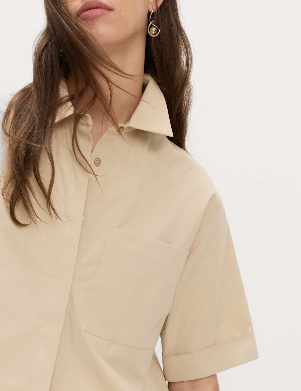 Marks & Spencer M&S Pure Cotton Collared Boxy Shirt Sandstone - 4