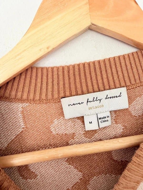 Never Fully Dressed Never Fully Dressed Jumper Medium Brown White Leopard Print Sweater .