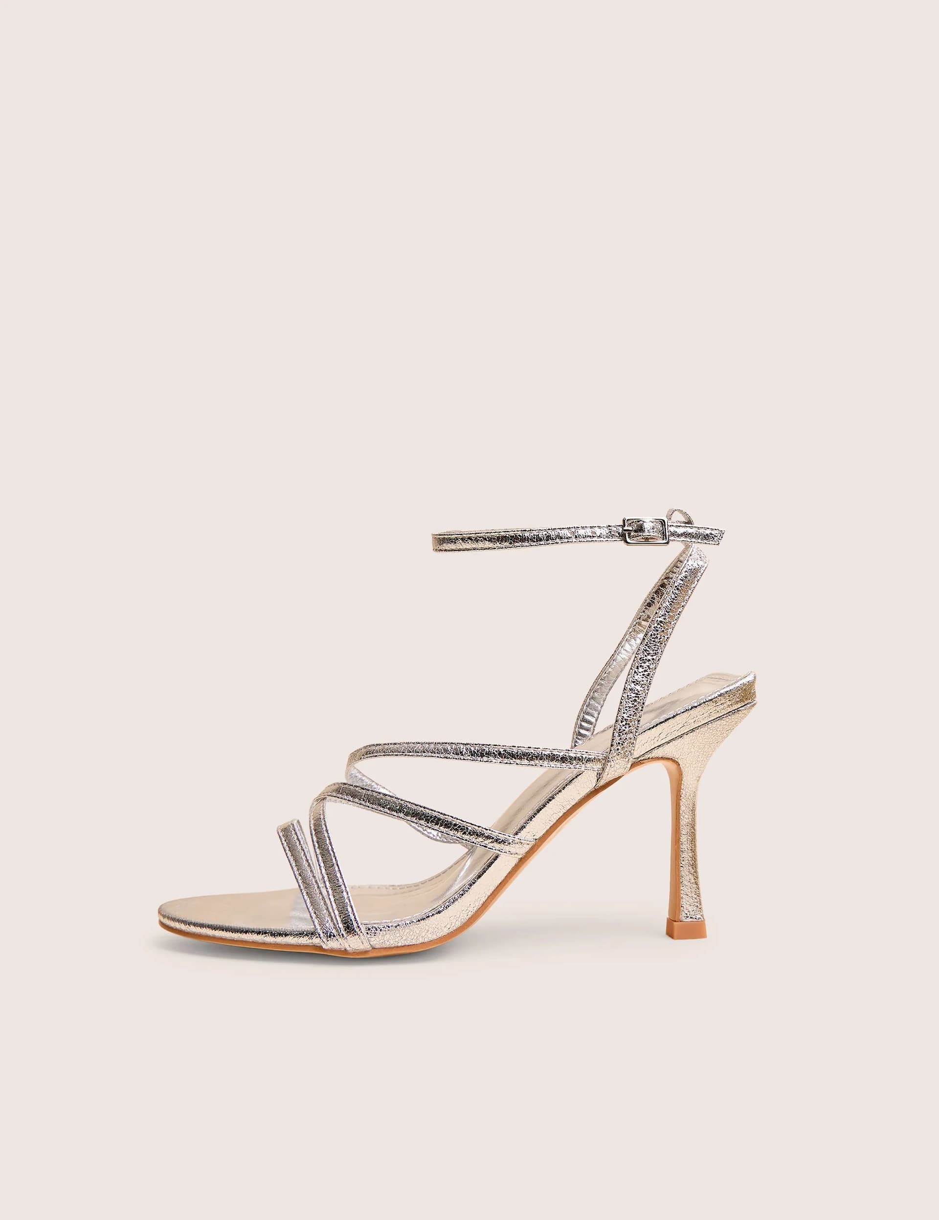 Public Desire Public Desire Silver Strappy Round Toe Mid Heels