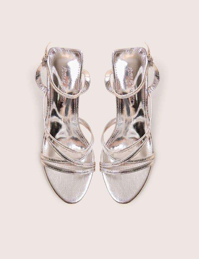 Public Desire Free Spirit Silver Strappy Round Toe Mid Heels - 2