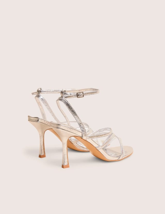 Public Desire Free Spirit Silver Strappy Round Toe Mid Heels - 3