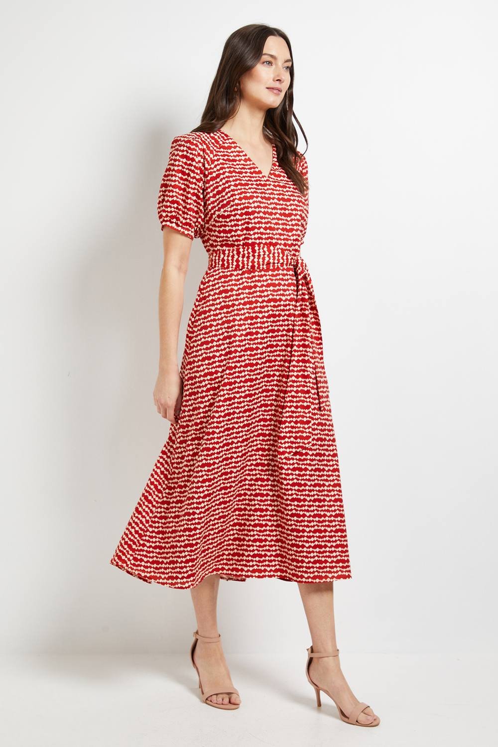 Principles Principles Women's Printed Puff Sleeve Midi Dress in Rust - 2
