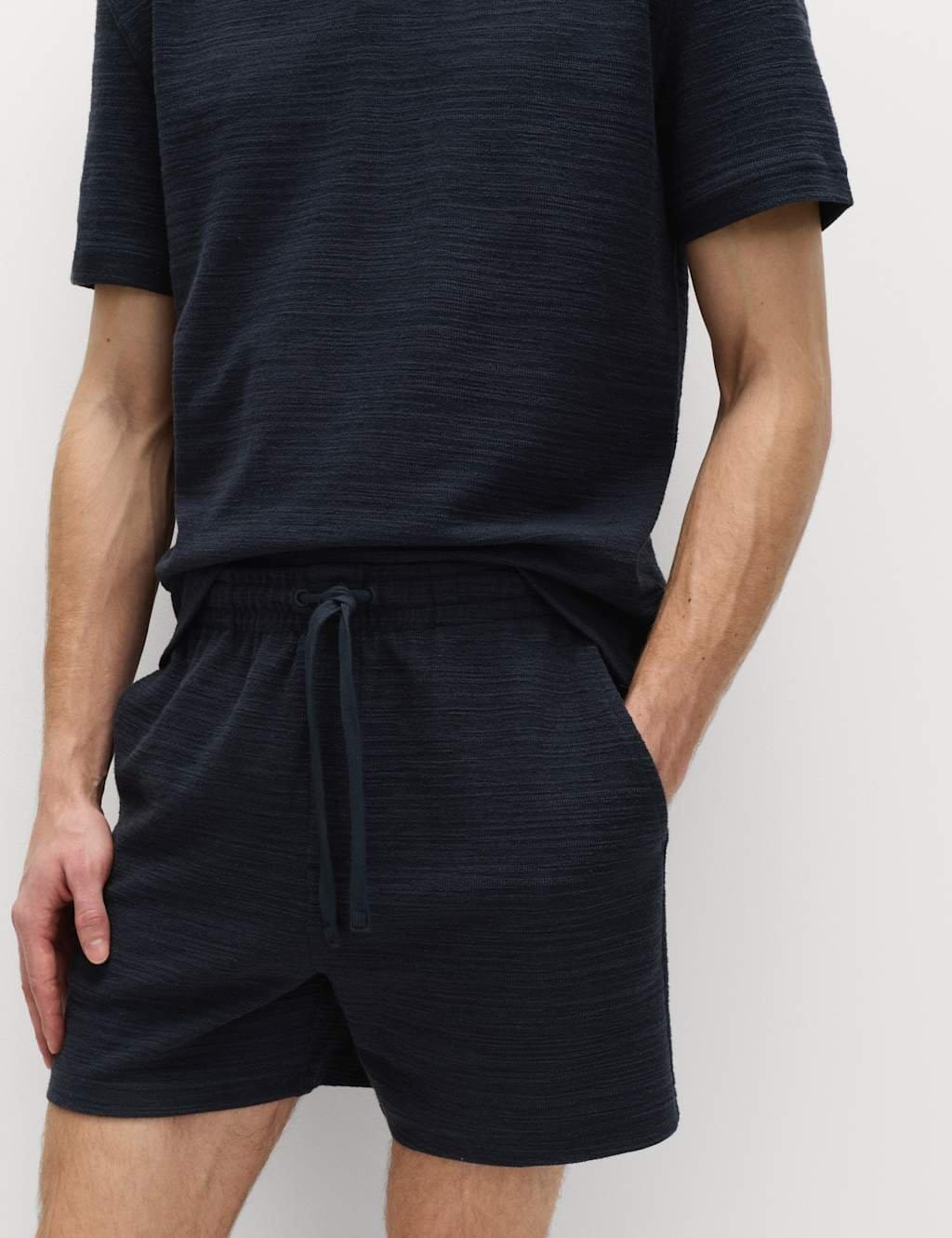 M&S Bouclé Cotton Rich Shorts Navy