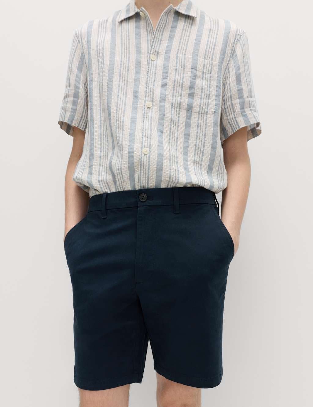 Marks & Spencer M&S Half-Elasticated Waist Stretch Chino Shorts Navy