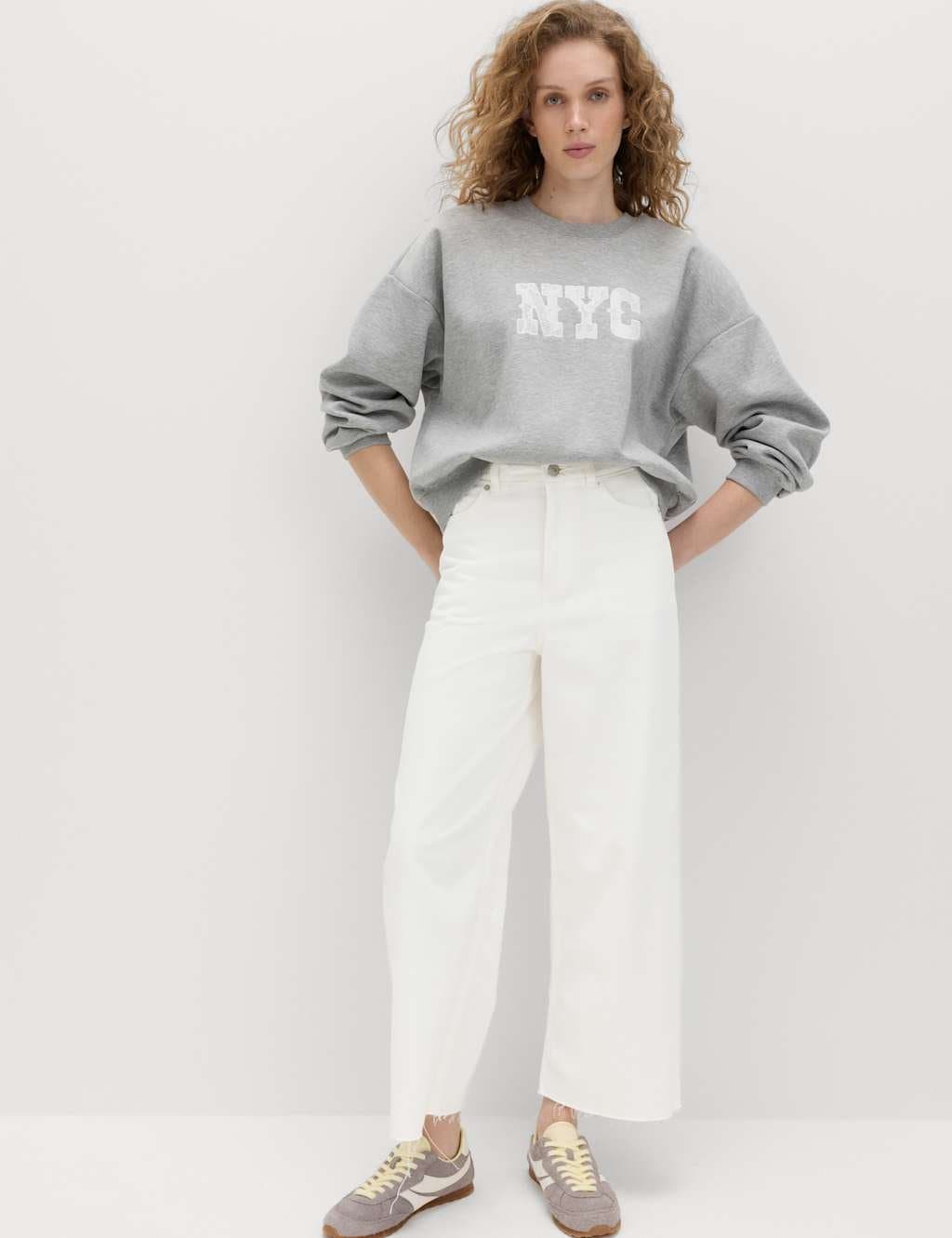 Marks & Spencer M&S Soft White High Waisted Wide Leg Cropped Jeans