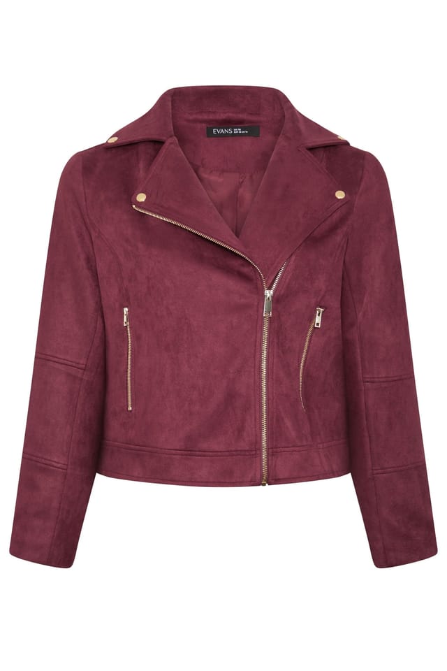 Evans Evans Women's Suedette Biker Jacket in Dark Red - 2