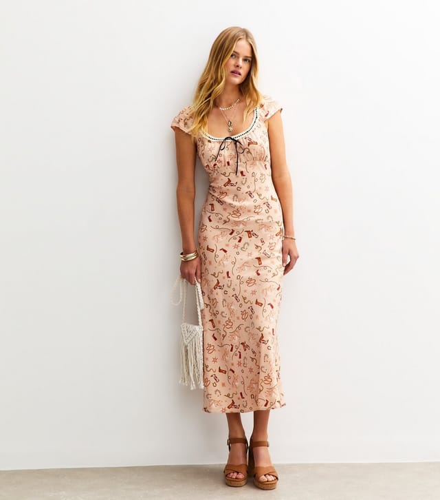 New Look Women's Pink Cowboy Print Scoop Neck Midi Dress New Look - 3