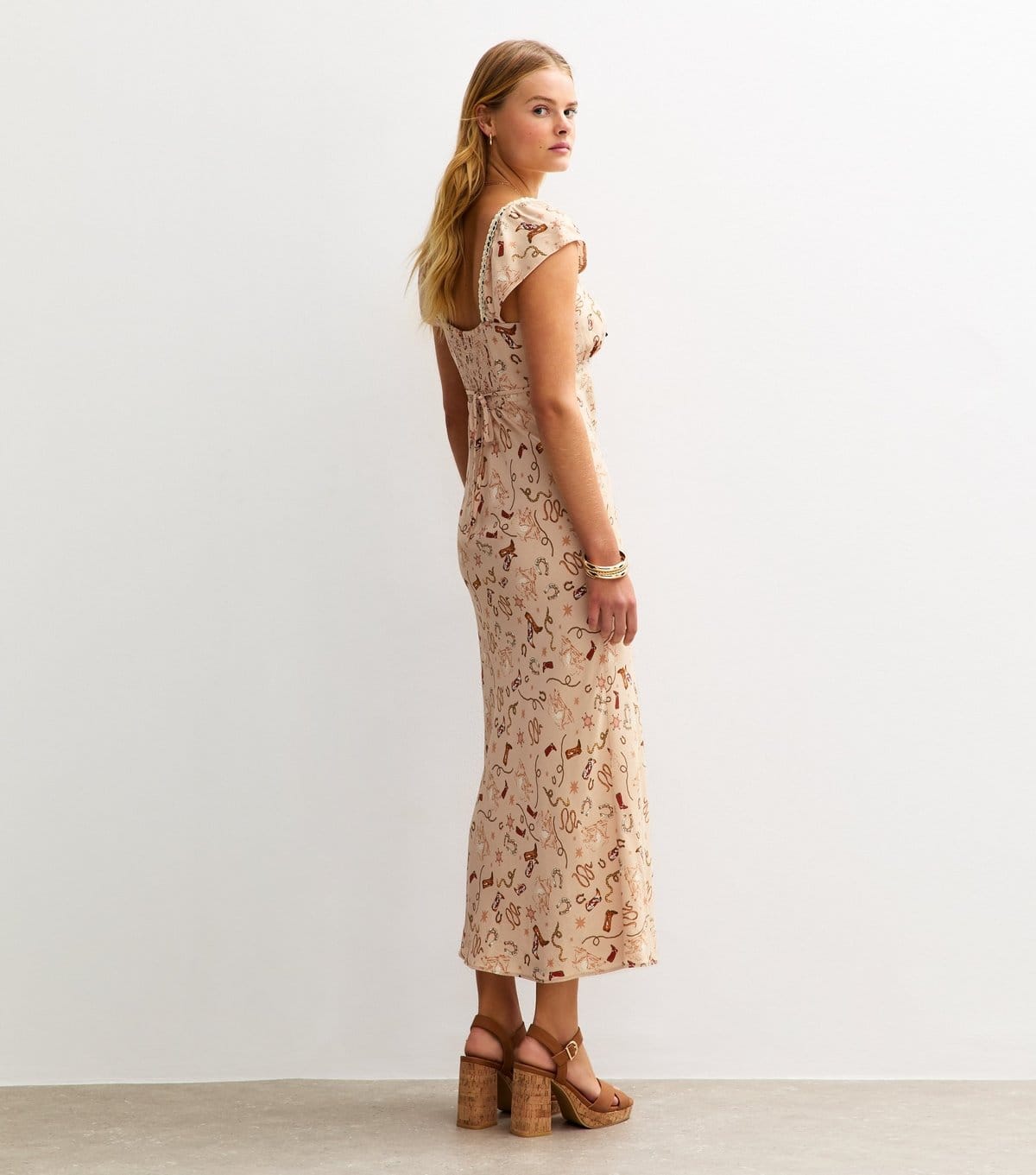 New Look Women's Pink Cowboy Print Scoop Neck Midi Dress New Look - 4