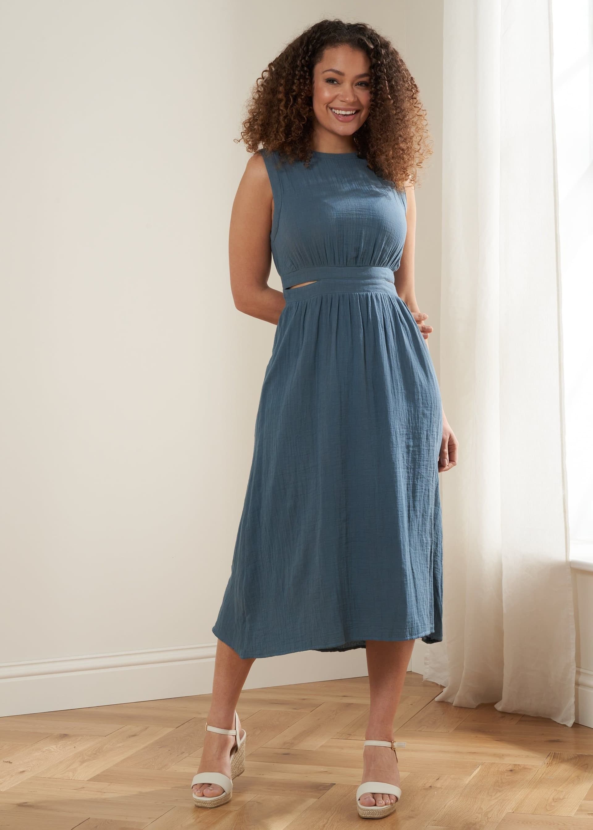 Truly Truly Women's Blue Cotton Midi Dress