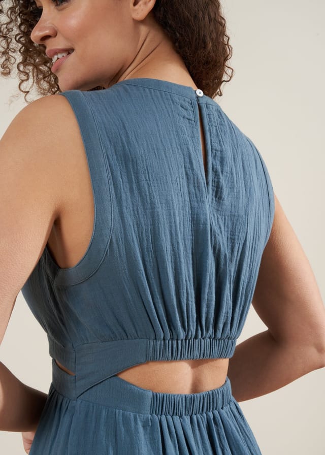 Truly Truly Women's Cotton Cheesecloth Midi Dress in Blue - 2