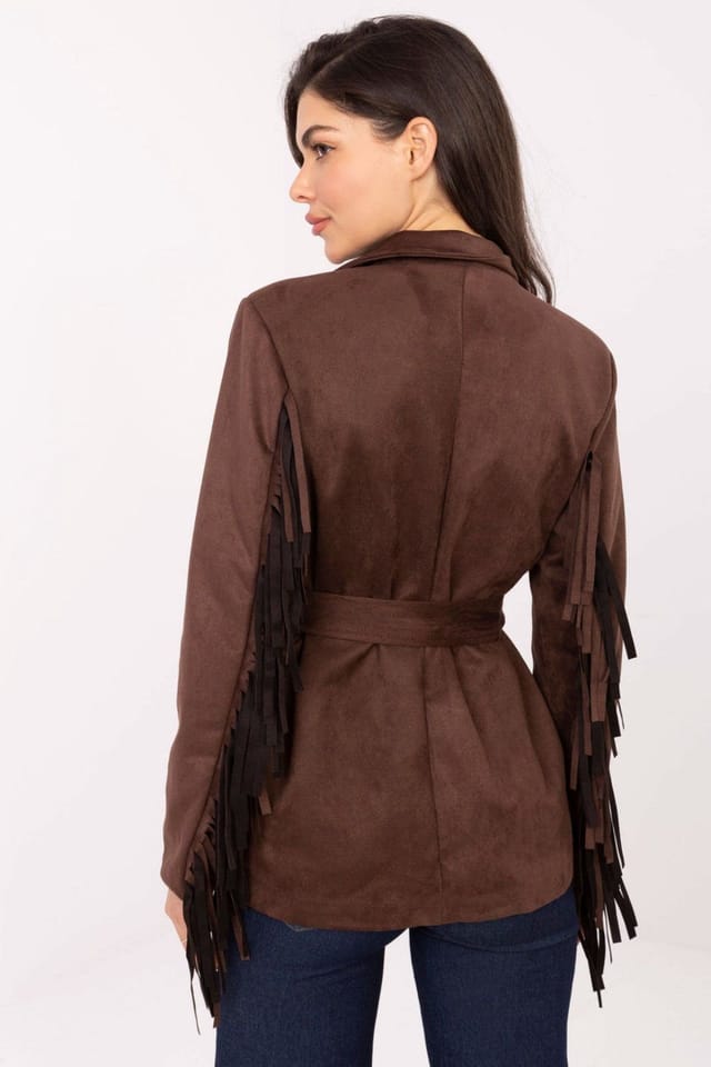 Love Lace Love Lace Women's Boho Suede Style Belted Blazer in Brown - 3