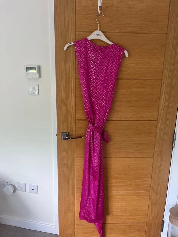 Never Fully Dressed Pink Gold Pattern Wrap Dress