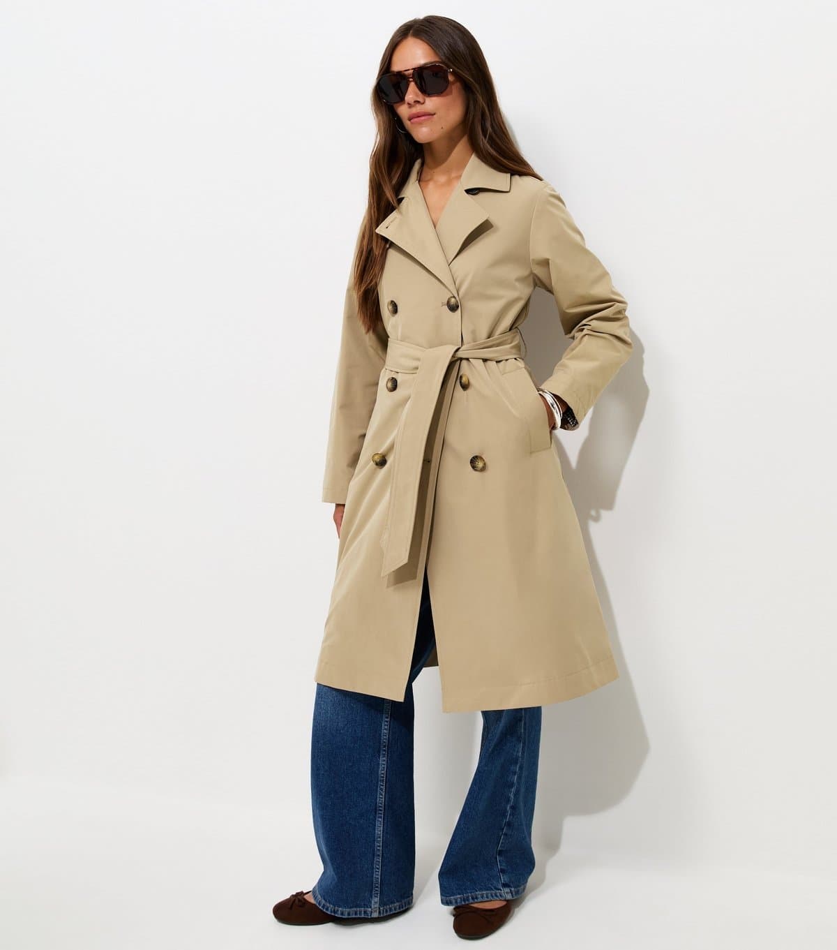 New Look Women's Petite Stone Double Breasted Trench Coat New Look