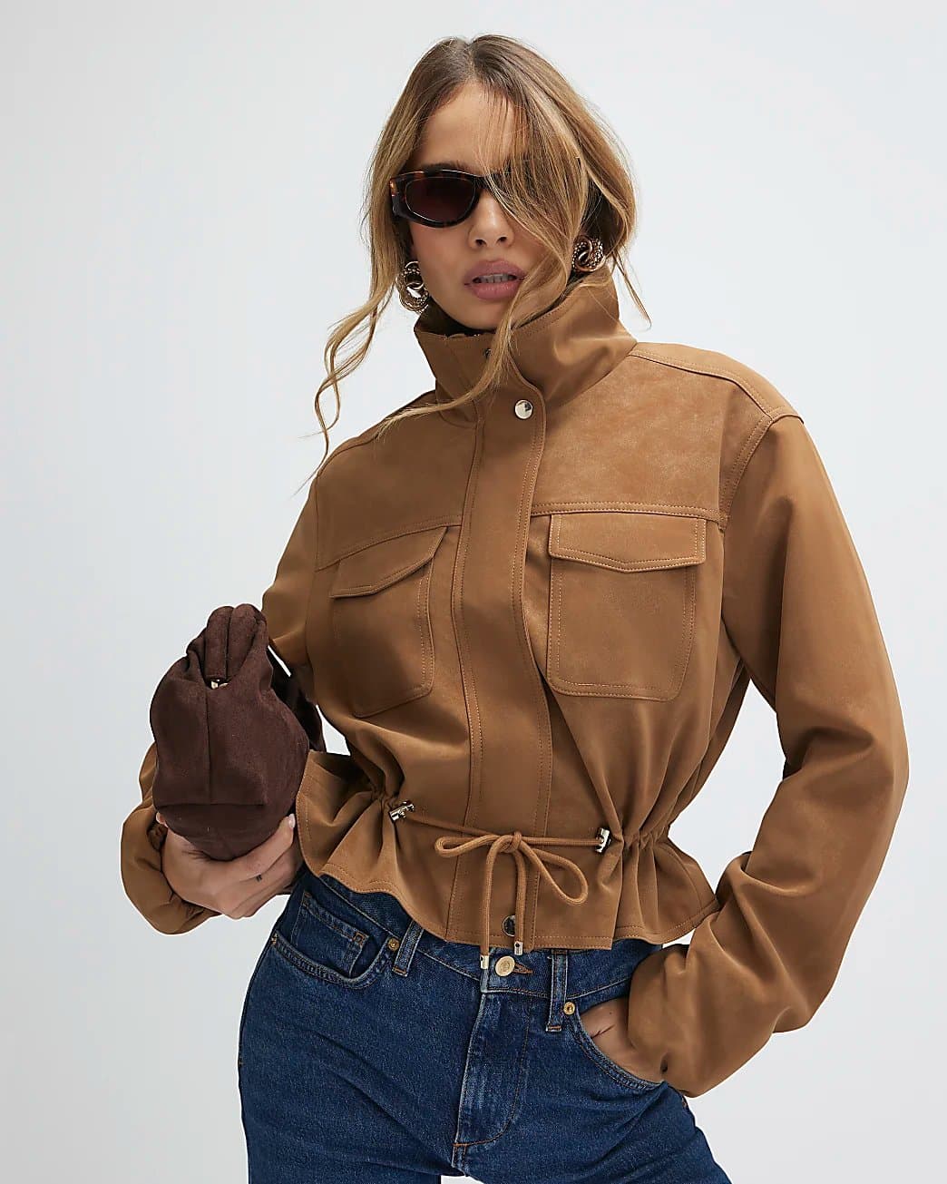 River Island River Island Womens Beige Funnel Neck Drawstring Jacket