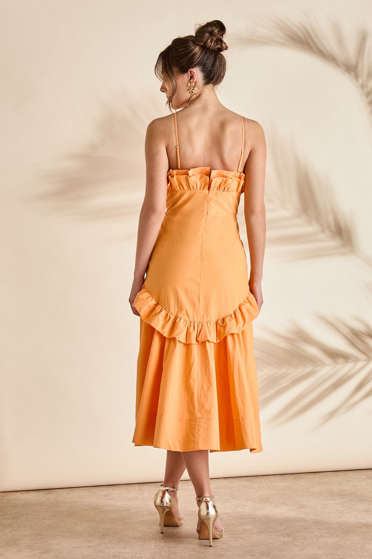 Coast Coast Women's Strappy Frill Midi Holiday Dress in Orange - 3