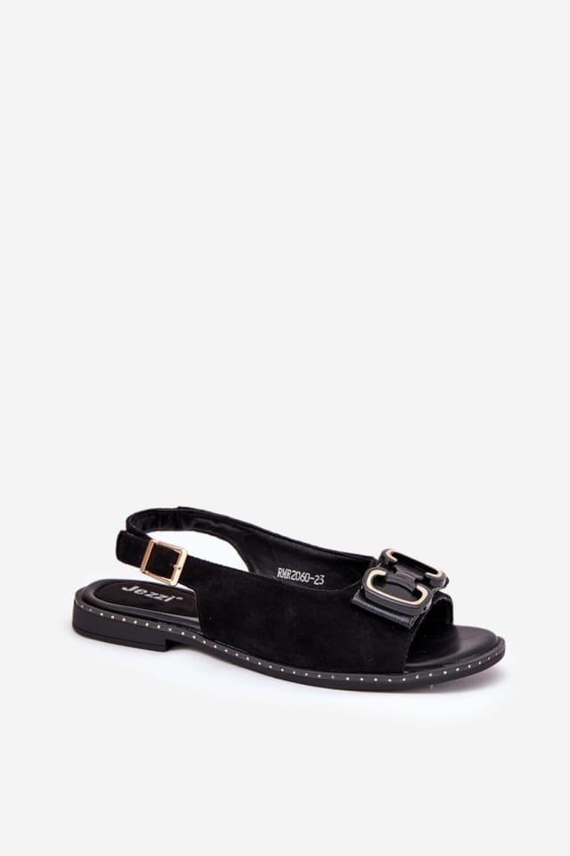 Love Lace Love Lace Women's Jezzi Faux Suede Flat Sandals With Front Decorative Buckle in Black - 2