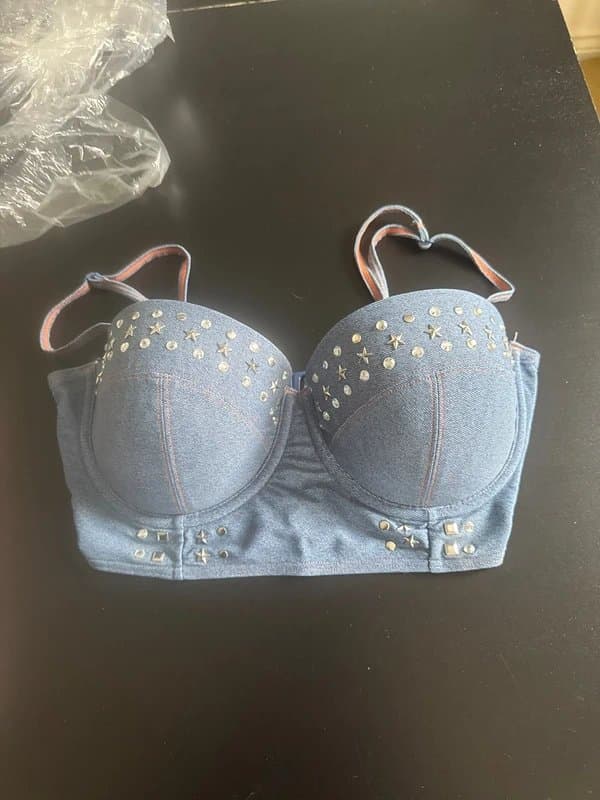New Look New Look bralet / bikini top 34D denim look - sequins and studs 34D