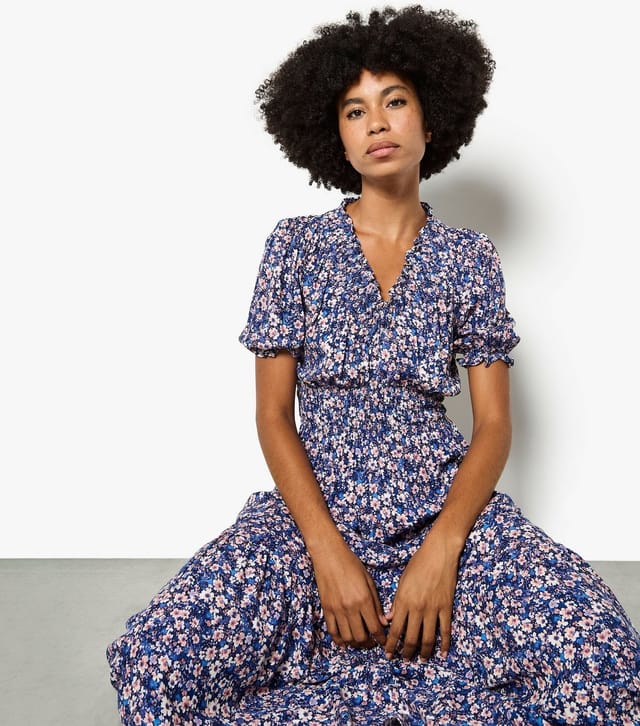 Apricot Women's Blue Smock V Neck Floral Maxi Dress Apricot New Look - 2