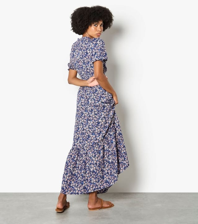 Apricot Women's Blue Smock V Neck Floral Maxi Dress Apricot New Look - 3