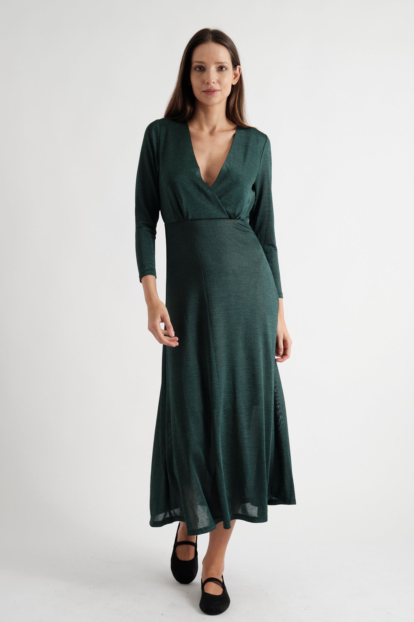 Louche Louche Women's Sona Marl Faux Wrap Midi Dress in Green - 3