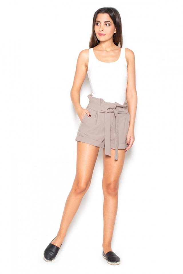 Love Lace Love Lace Women's Ruffled Waist Tie Sash Wide Leg Shorts Style 77317 in Beige - 2