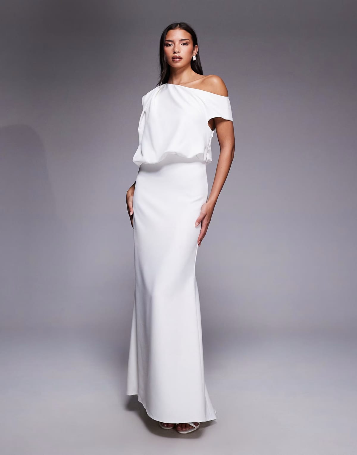 ASOS Jarlo Huda Bridal fallen shoulder maxi dress in ivory - 1
