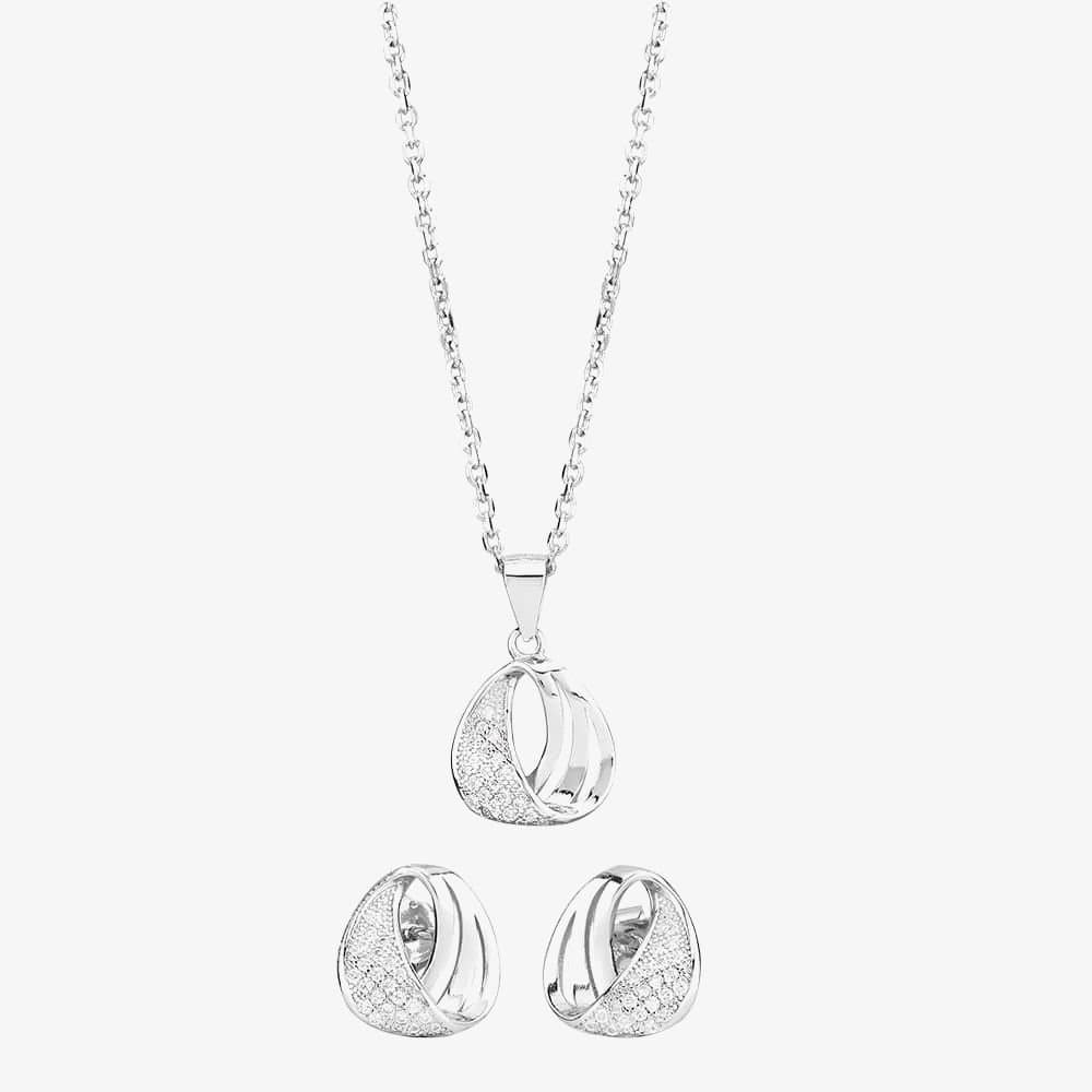 T.H.Baker T.H.Baker Women's Silver Pave Twisted Teardrop Pendant & Earring Set E610287+P610497