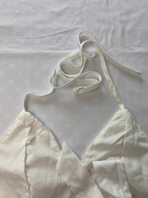 Shein SHEIN White Lace Tie Back Boho Halter Crop Top UK 10/M Unworn
