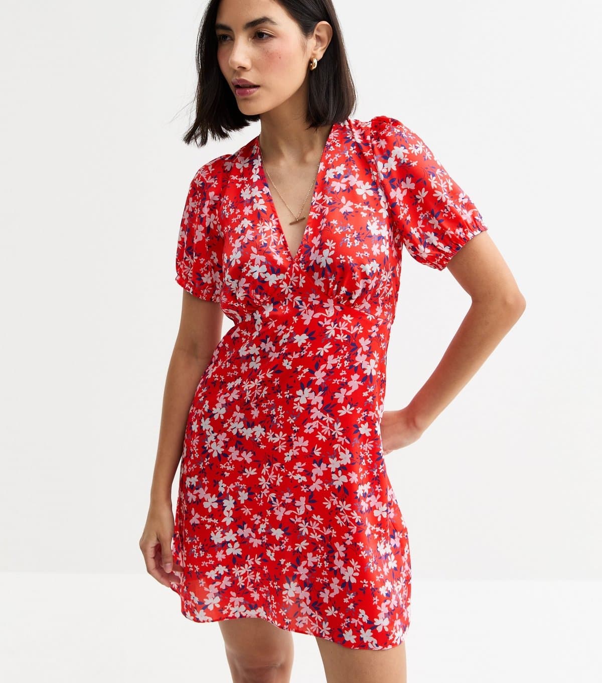 New Look Women's Red Floral Print Cut Out Back Mini Dress New Look