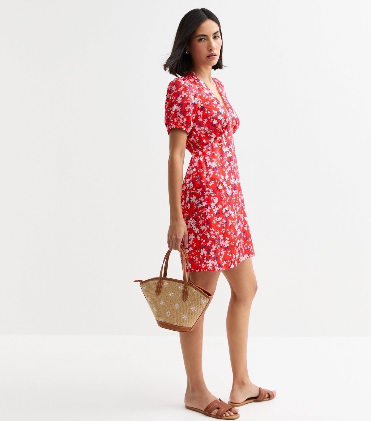 New Look Women's Red Floral Print Cut Out Back Mini Dress New Look - 3