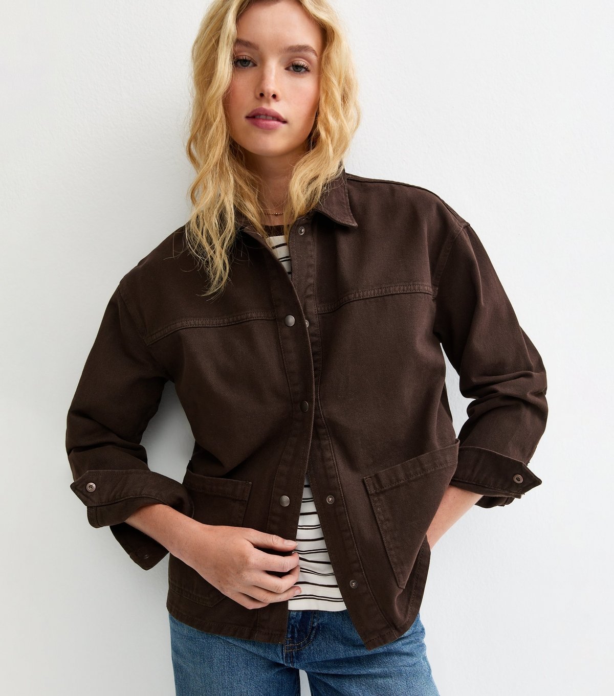 New Look Women's Brown Long Sleeve Denim Shacket New Look - 2