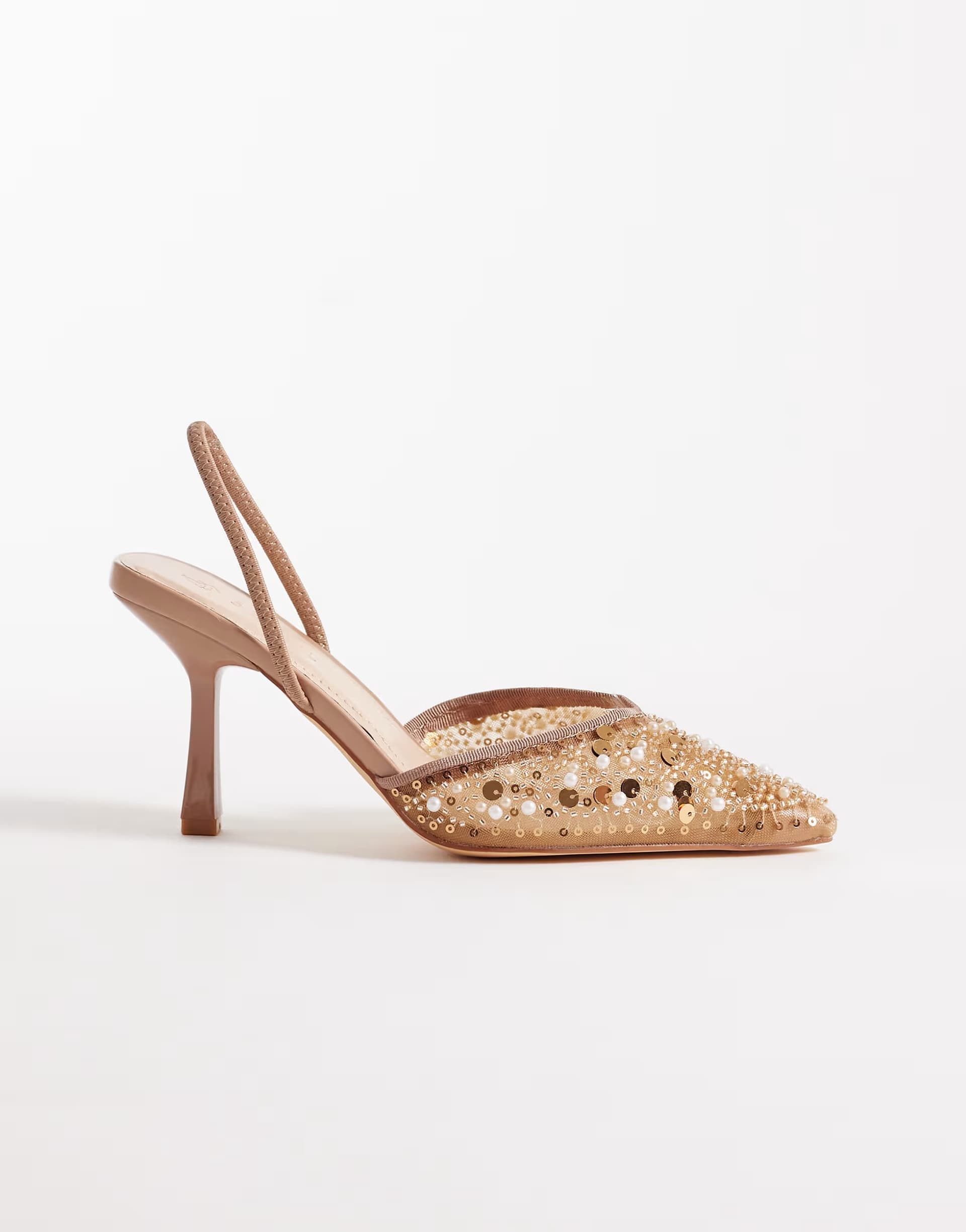 ASOS SEQWL Salado sling back embelished heeled shoe in bronze