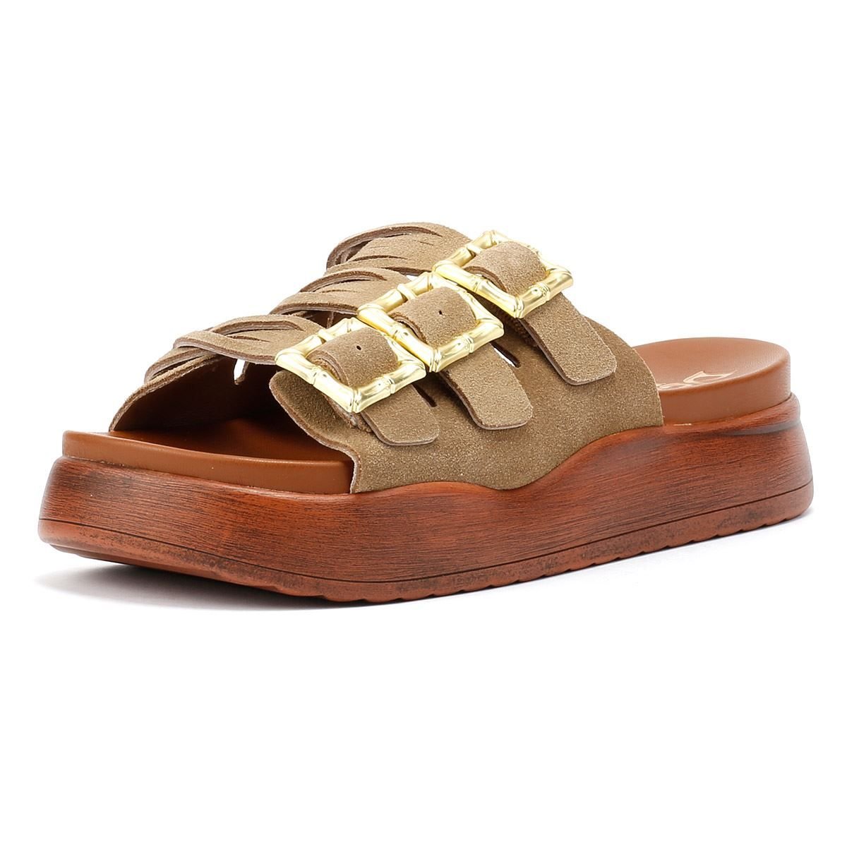 DESERT FLEUR DESERT FLEUR Women's Gypsum Suede Sandals in Taupe - 3