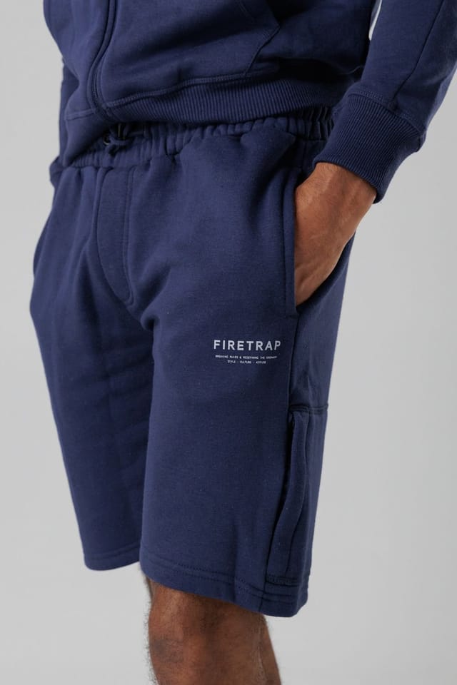 Firetrap Firetrap Men's Regular Fit Cotton Blend Fleece Shorts with Drawstring Waist in Dark Navy - 3