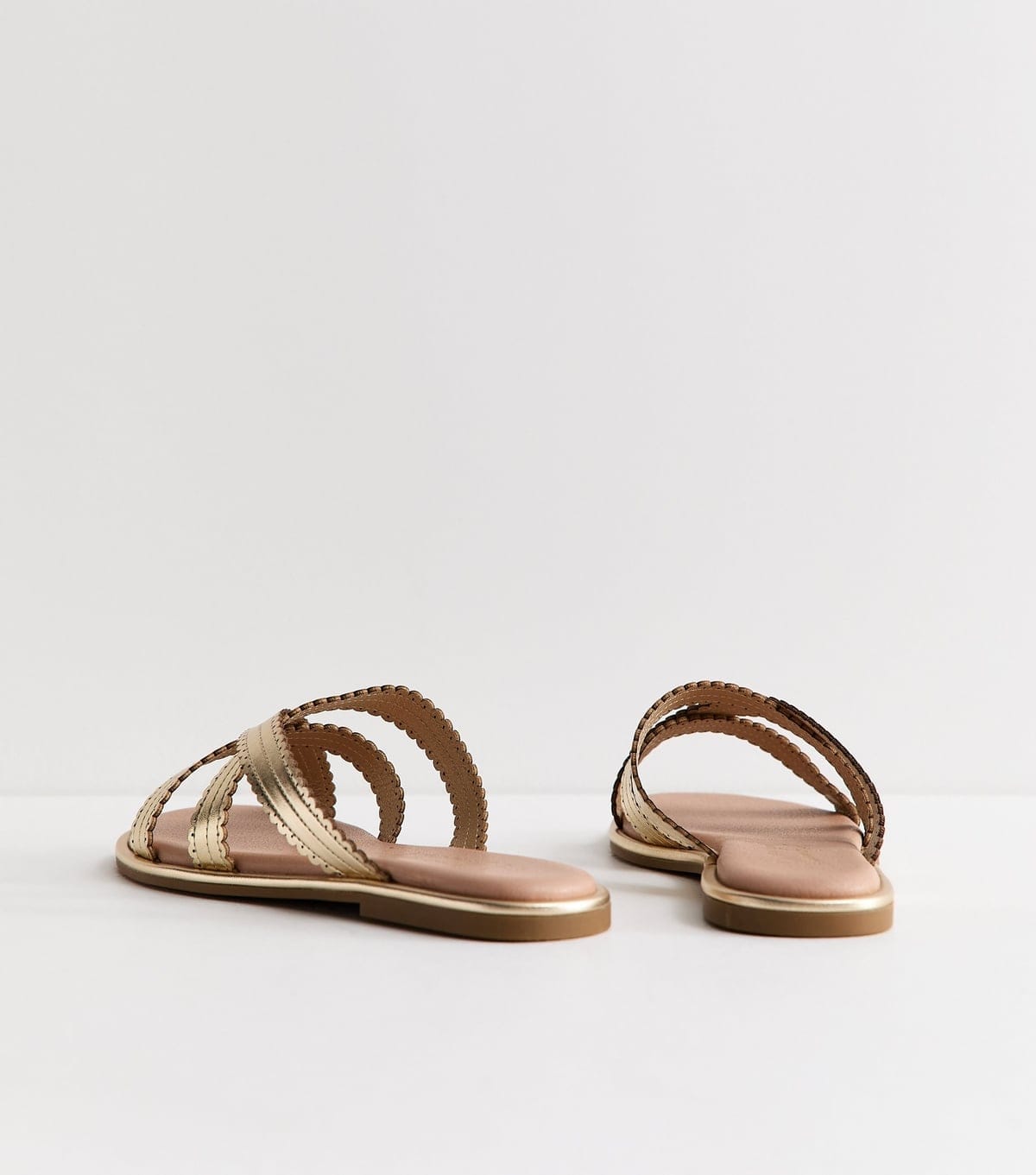 New Look Women's Wide Fit Gold Faux Leather Scalloped Flat Mules Vegan New Look - 4