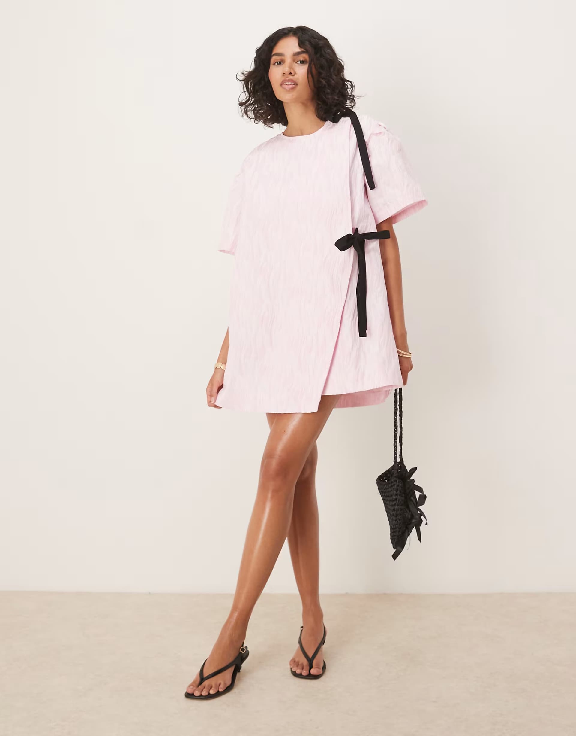 ASOS Ghospell contrast bow mini dress in pink