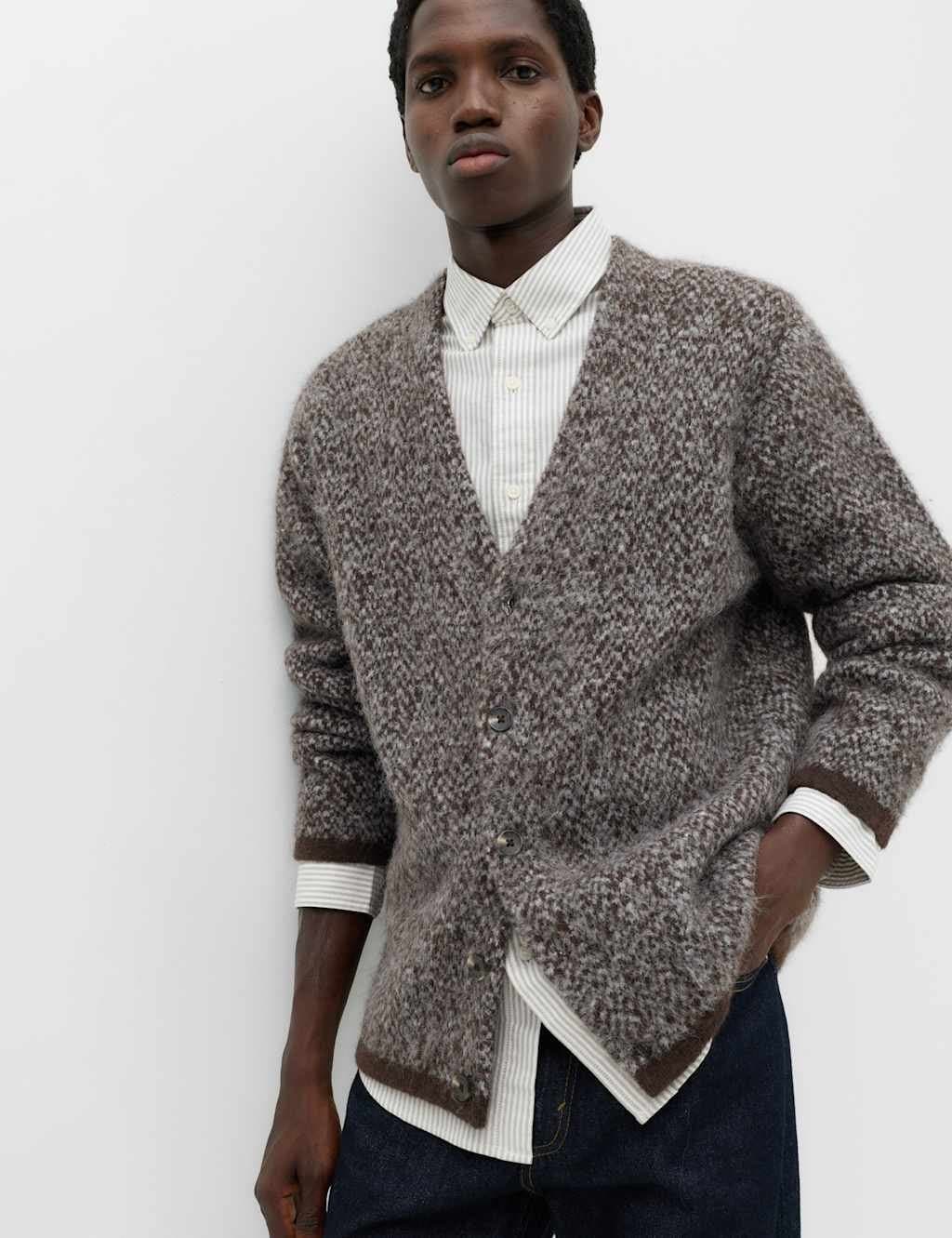 Marks & Spencer M&S Lofty Relaxed Fit Patterned Cardigan Chocolate Mix
