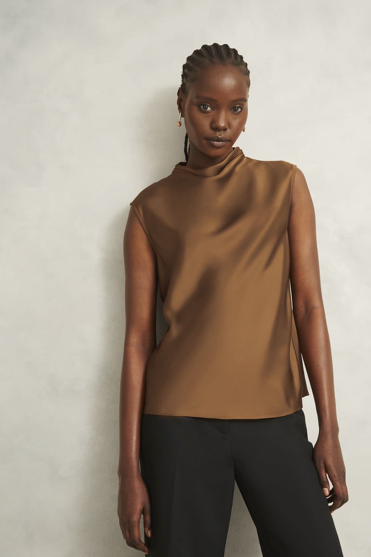 Hobbs London Hobbs London Walnut Satin Cowl Neck Blouse