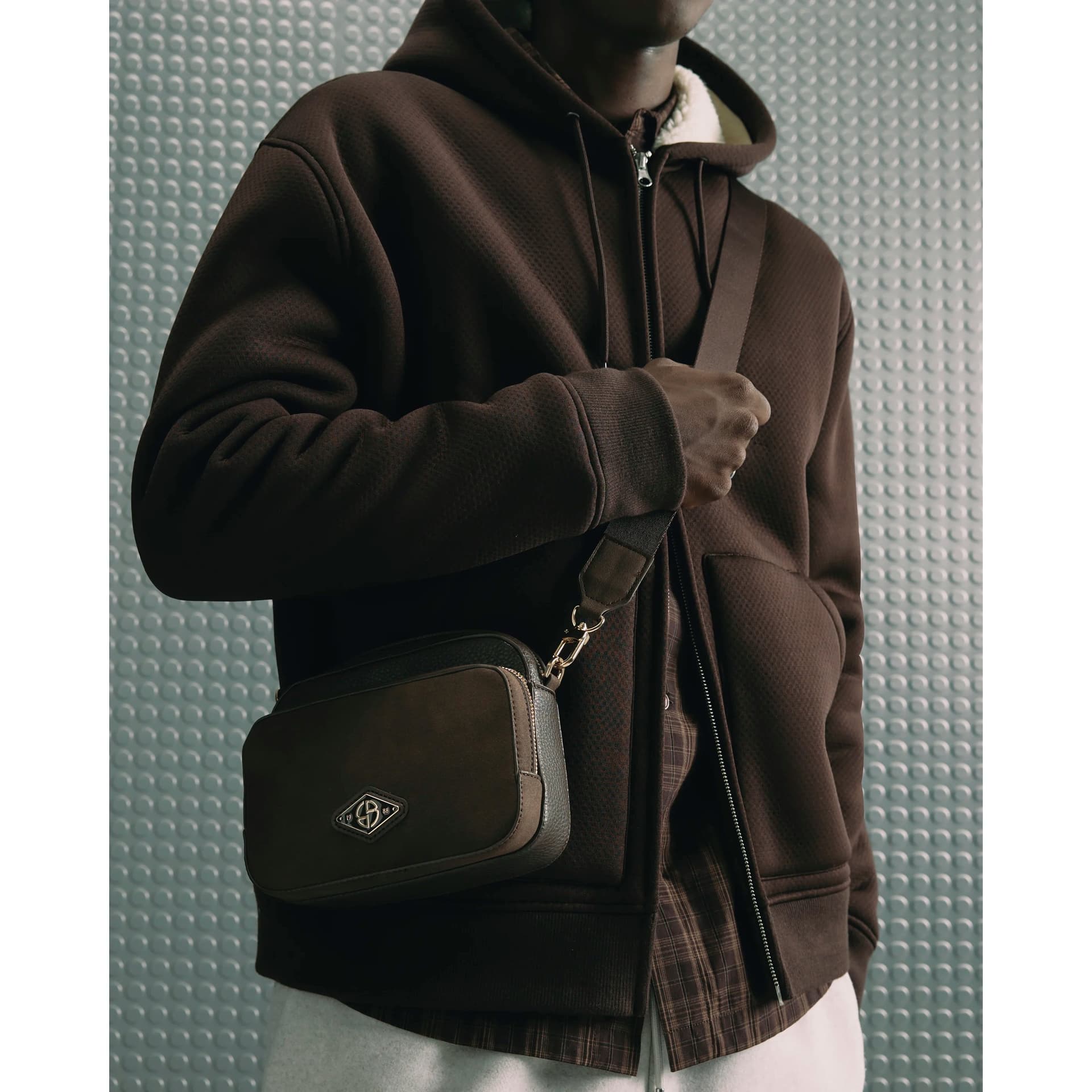 River Island Mens River Island Brown Faux Suede Camera Bag