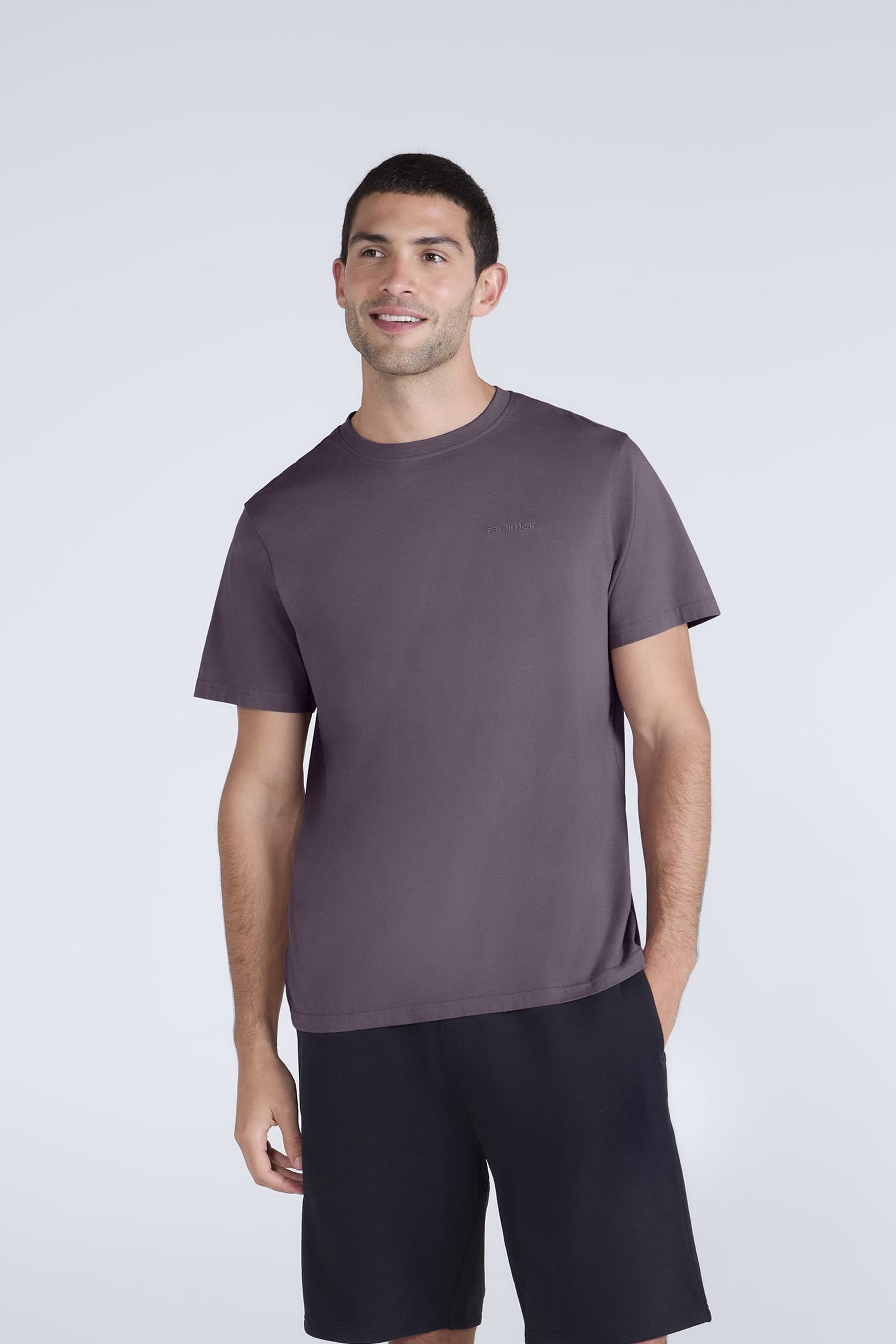 Animal Animal Men's 'Icon' Logo Print Lightweight Cotton Relaxed Fit Casual T-Shirt in Grape