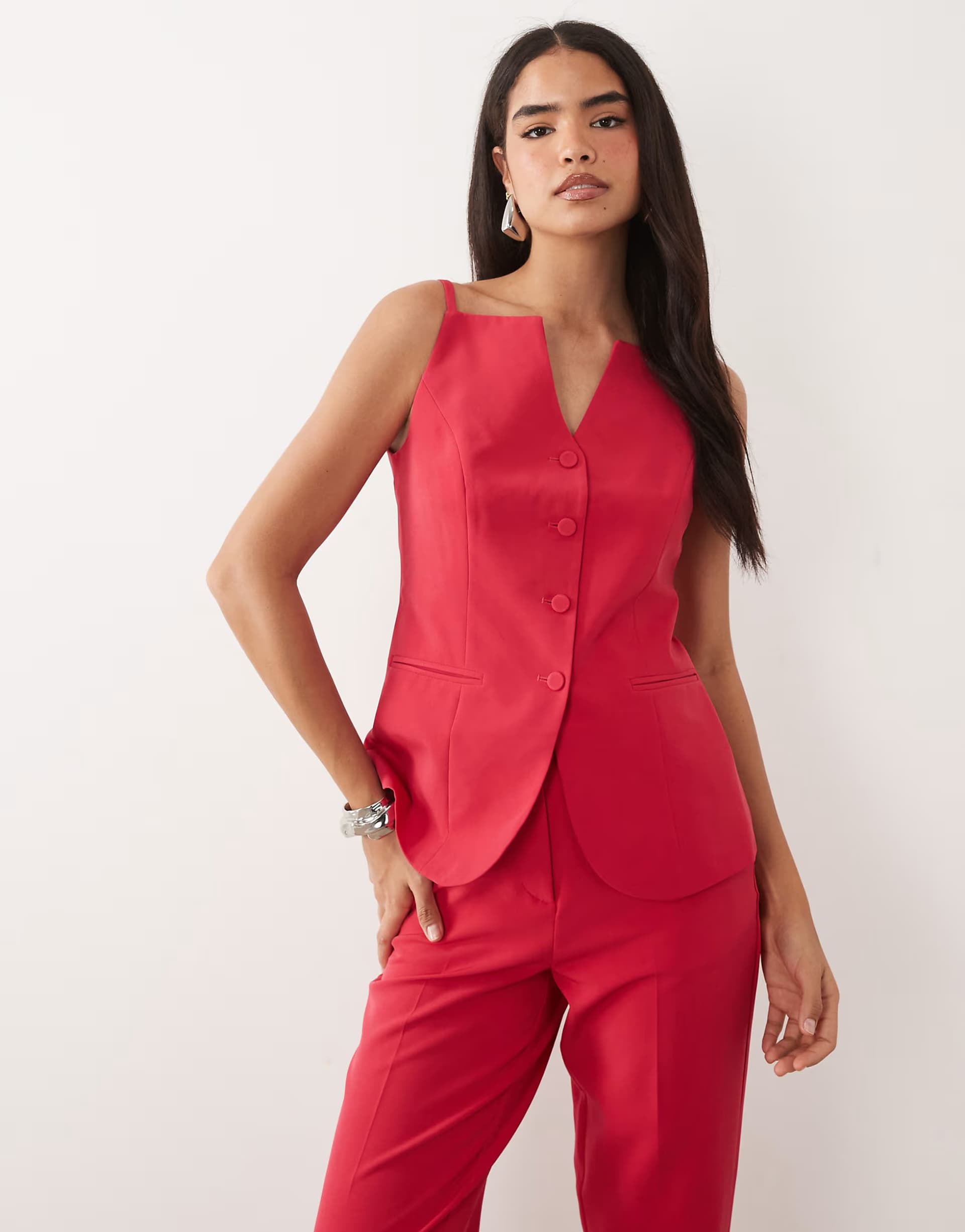 ASOS Vila tailored square neck structured waistcoat co-ord in bright pink