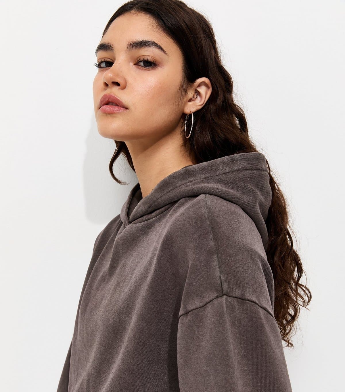 New Look Women's Brown Cotton Rich Acid Wash Hoodie New Look