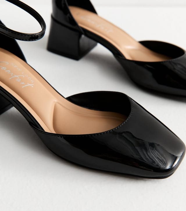 New Look Women's Black Faux Patent Block Heel Open Court Shoes New Look - 3