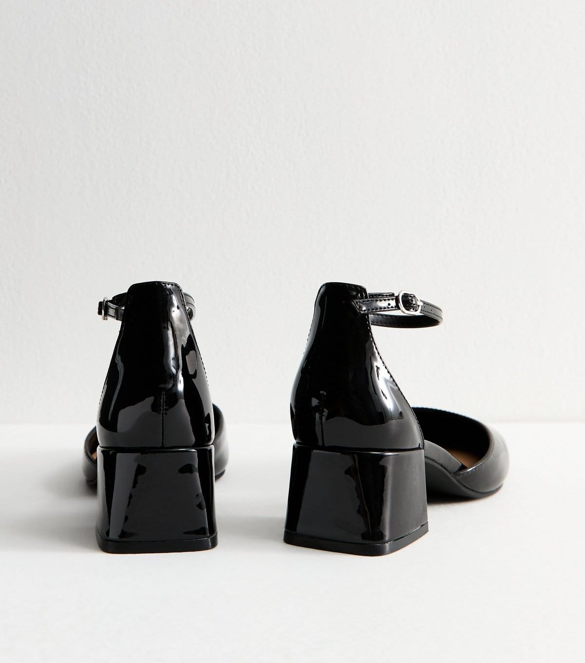 New Look Women's Black Faux Patent Block Heel Open Court Shoes New Look - 4