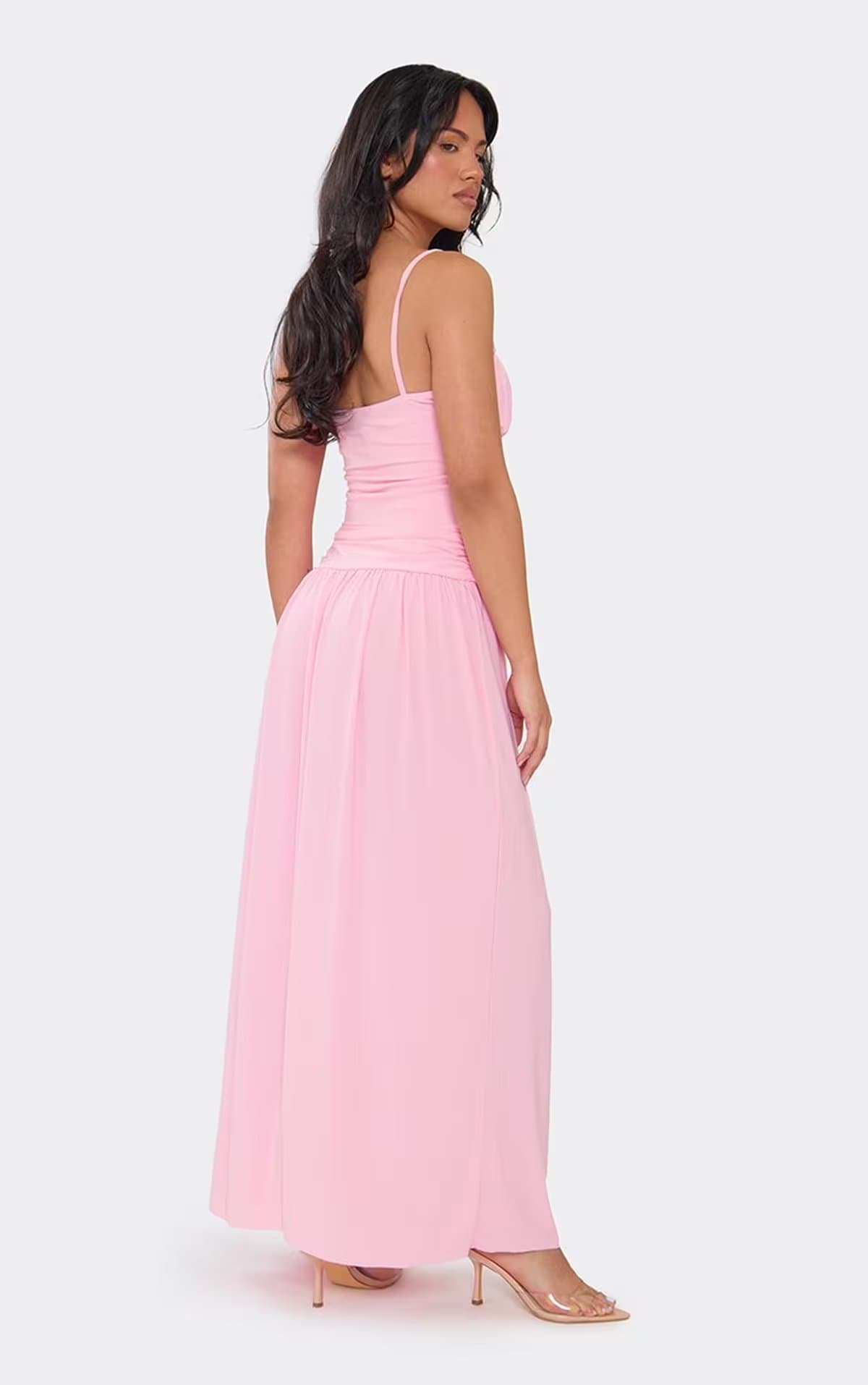 EGO Strappy Ruched Detail Maxi Dress In Pink., Women's Size UK 6