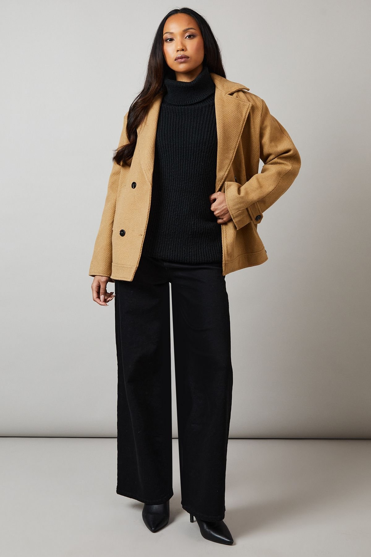 Principles Principles Women's Collar Detail Double Breasted Jacket in Beige - 4