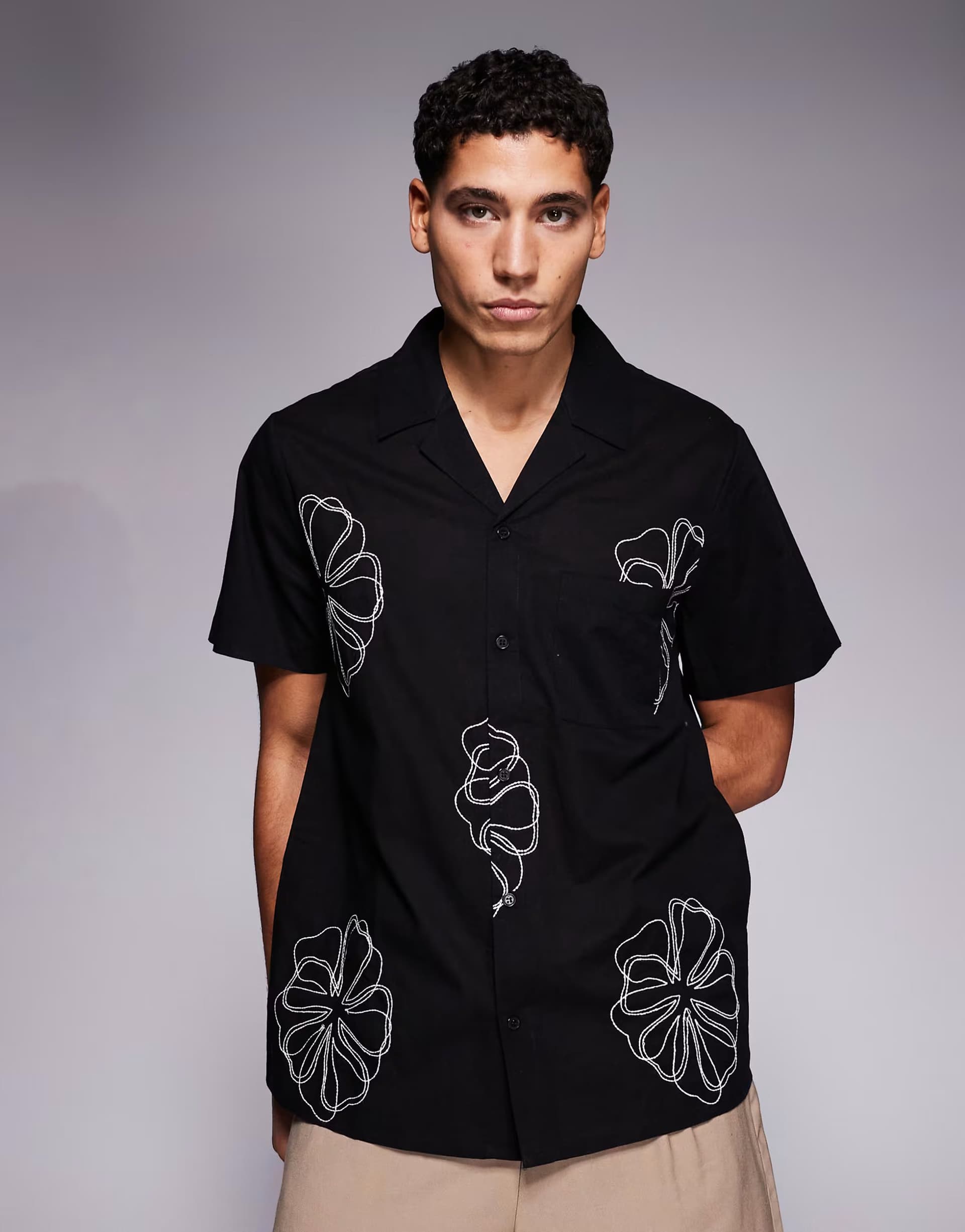 ASOS ASOS Embroidered Rever Shirt in Black