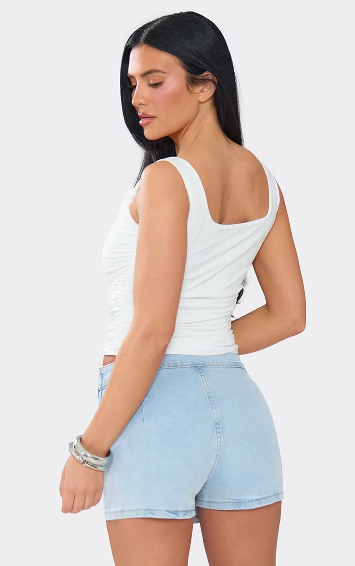 EGO High Waist Wrap Front Skort In Light Blue Denim, Women's Size UK 6